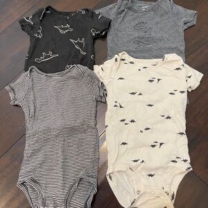 Carter's Dinosaur and Stripes Bodysuit Set - Black, Gray, Cream